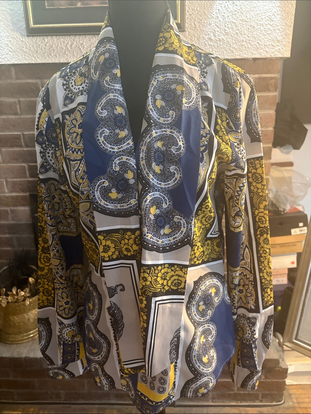 Love Moschino Blue Yellow Baroque Print Blouse